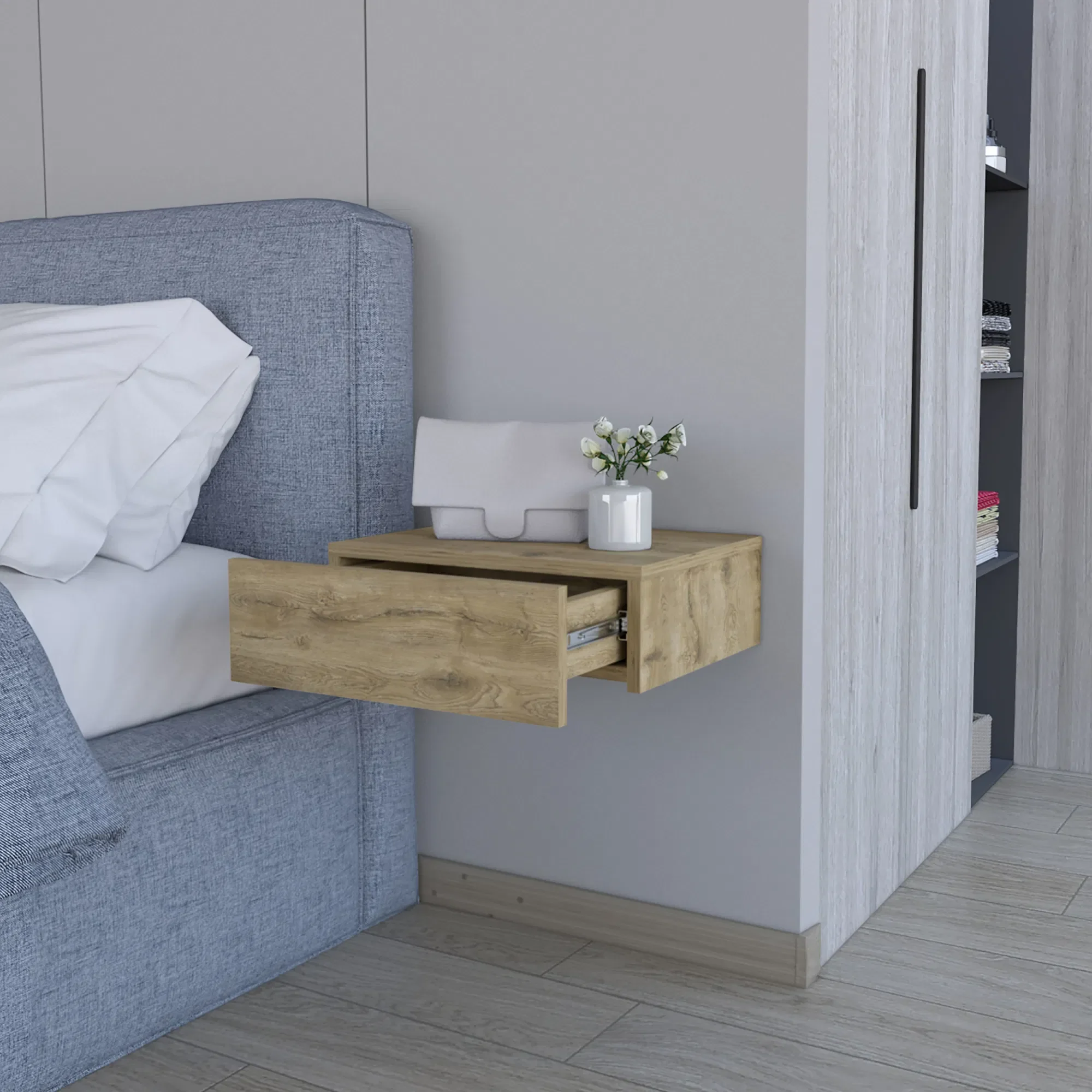 Floating Nightstand Sleek Wall-Mounted Design with Spacious Drawer Storage Offers A Sleek Enhancing Room Aesthetics for Bedroom