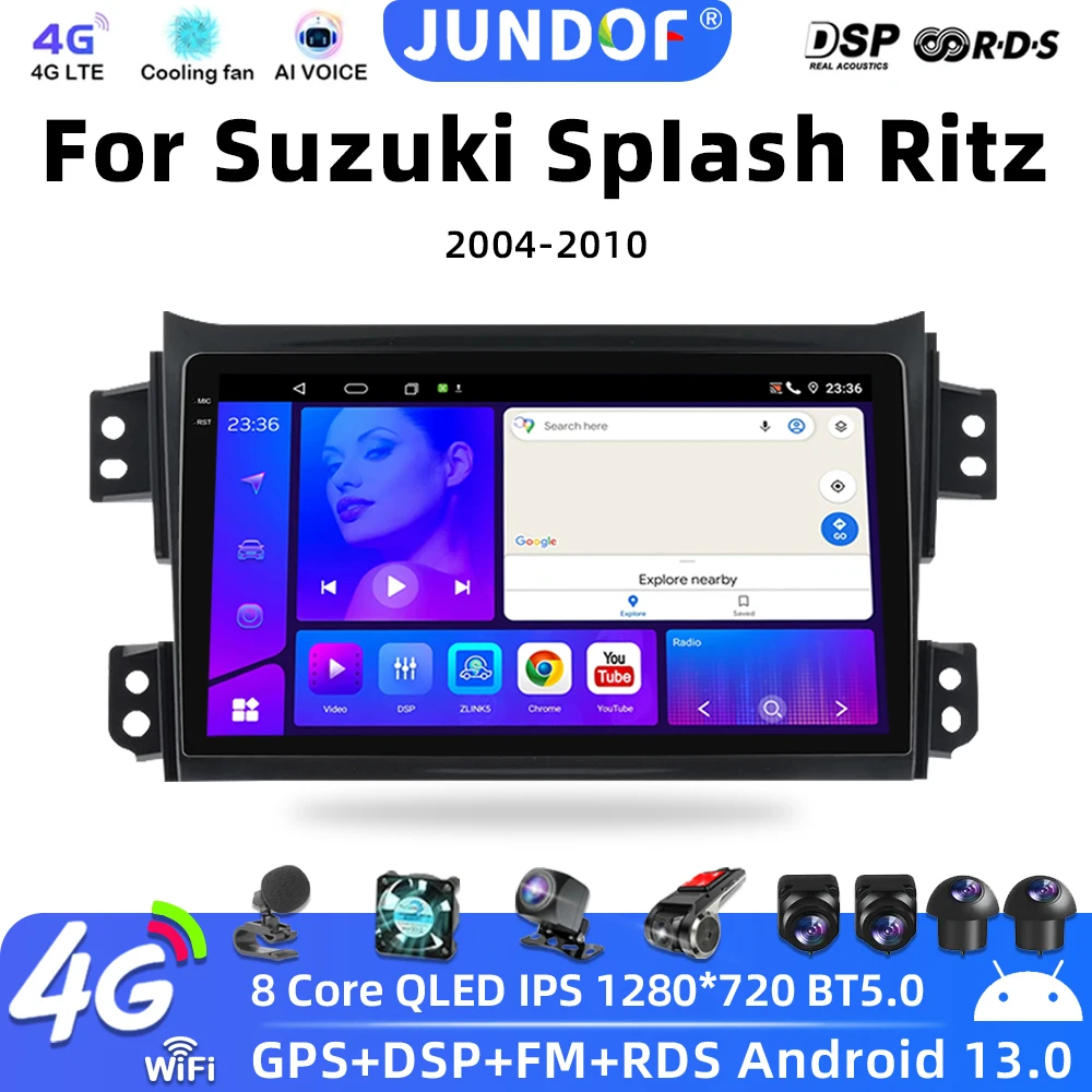 

JUNDOF 1280*720 Voice Wireless CarPlay Android Auto Radio for SUZUKI Splash Ritz 2004-2010 for Opel Agila 4G Car Multimedia