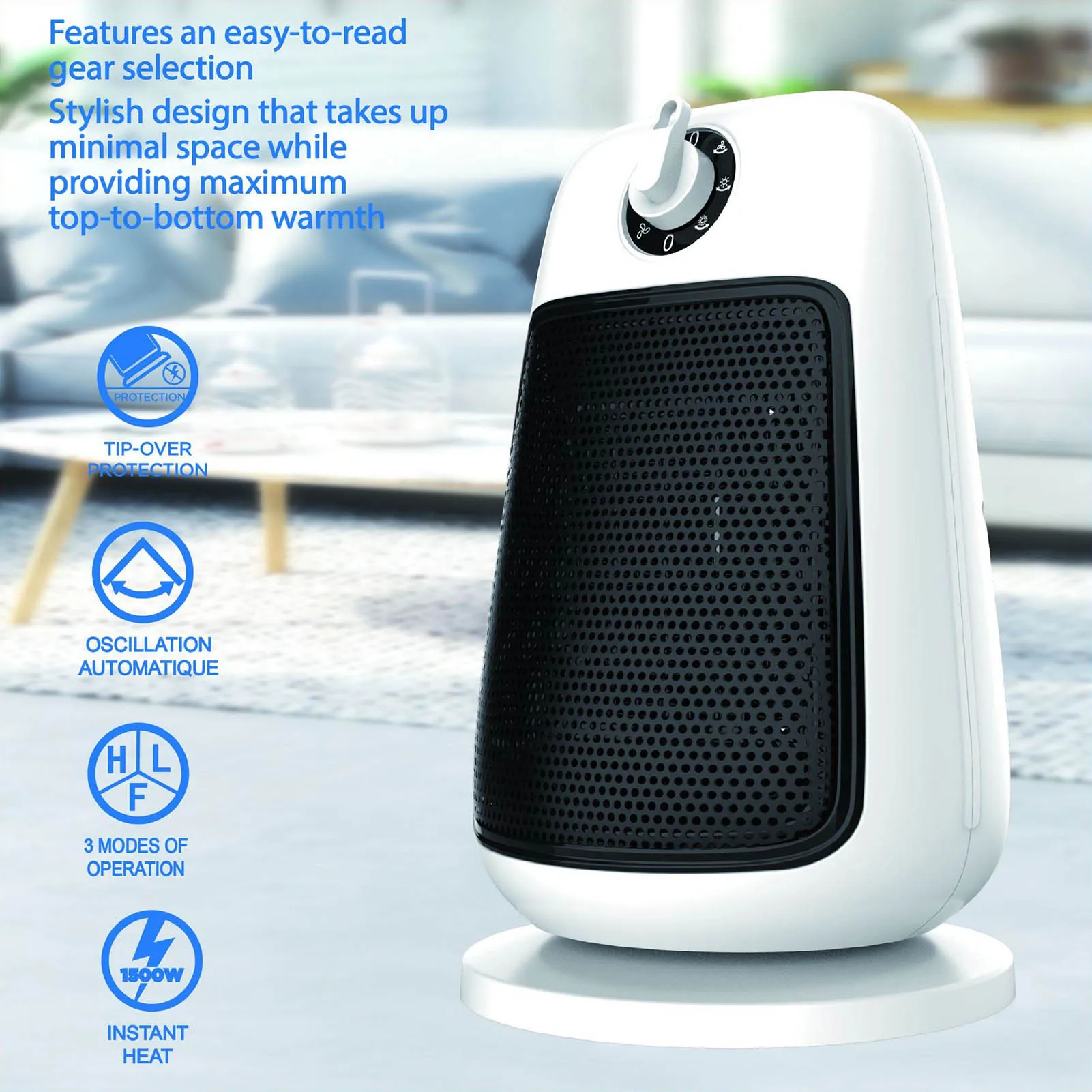 PTC سخان كهربائي صغير ، التحكم في درجة الحرارة ، حماية ارتفاع درجة الحرارة ، داخلي ، غرفة معيشة ، النوم ، سطح المكتب ، مروحة