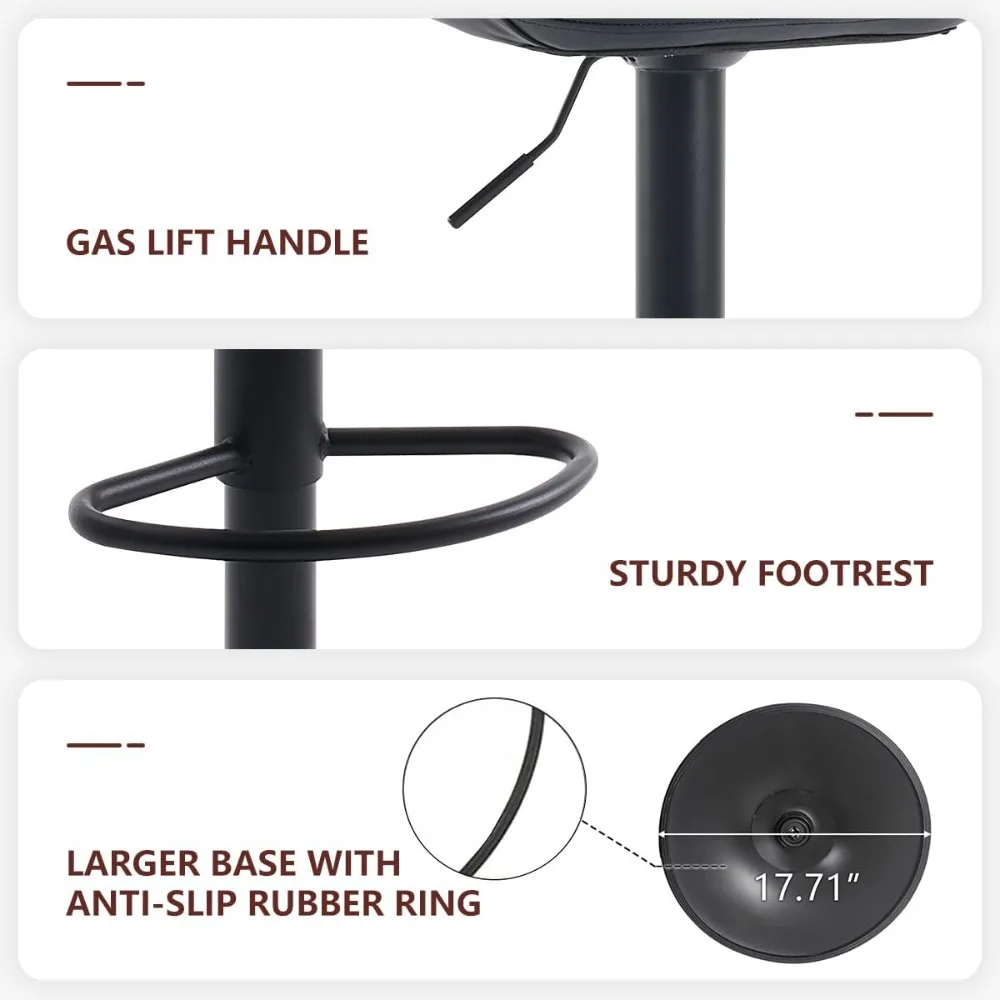 مجموعة مقاعد بار دوارة سوداء حديثة قابلة للتعديل مكونة من قطعتين مع تنجيد من جلد البولي يوريثان ودعم خلفي لارتفاع العداد #4