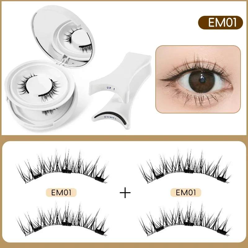 2pairs Magnetic False Eyelashes New Style Glue-Free Fake Mink False Eyelashes Natural Nude Makeup With Mirror Reusable Beauty