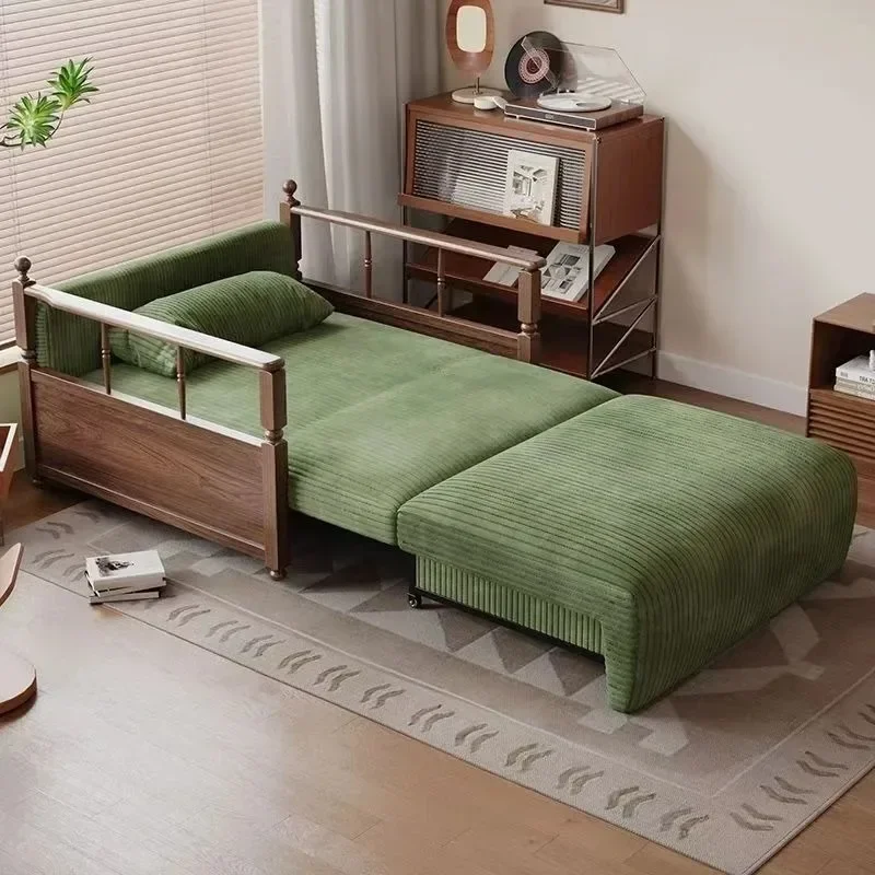 NEWSingle Solid Wood Multifunctional Breathable Sofa Bed Corduroy Solid Wood Electric Foldable Dual-purpose Living Room