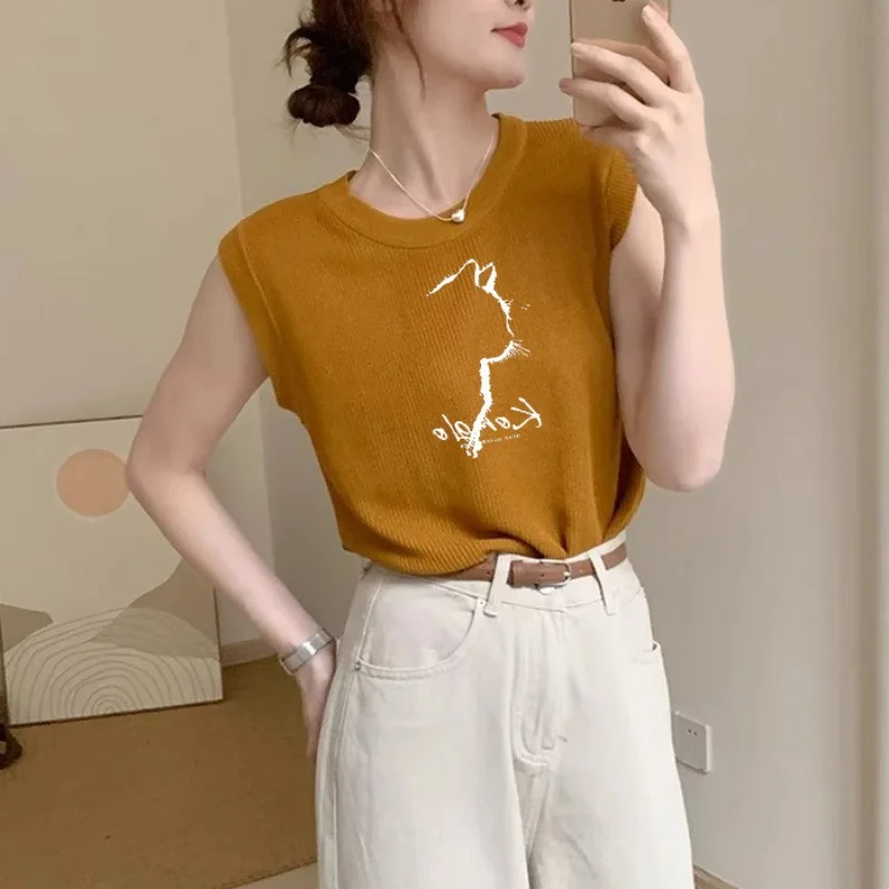 Autumn European and American style new fashionable printed knitted vest