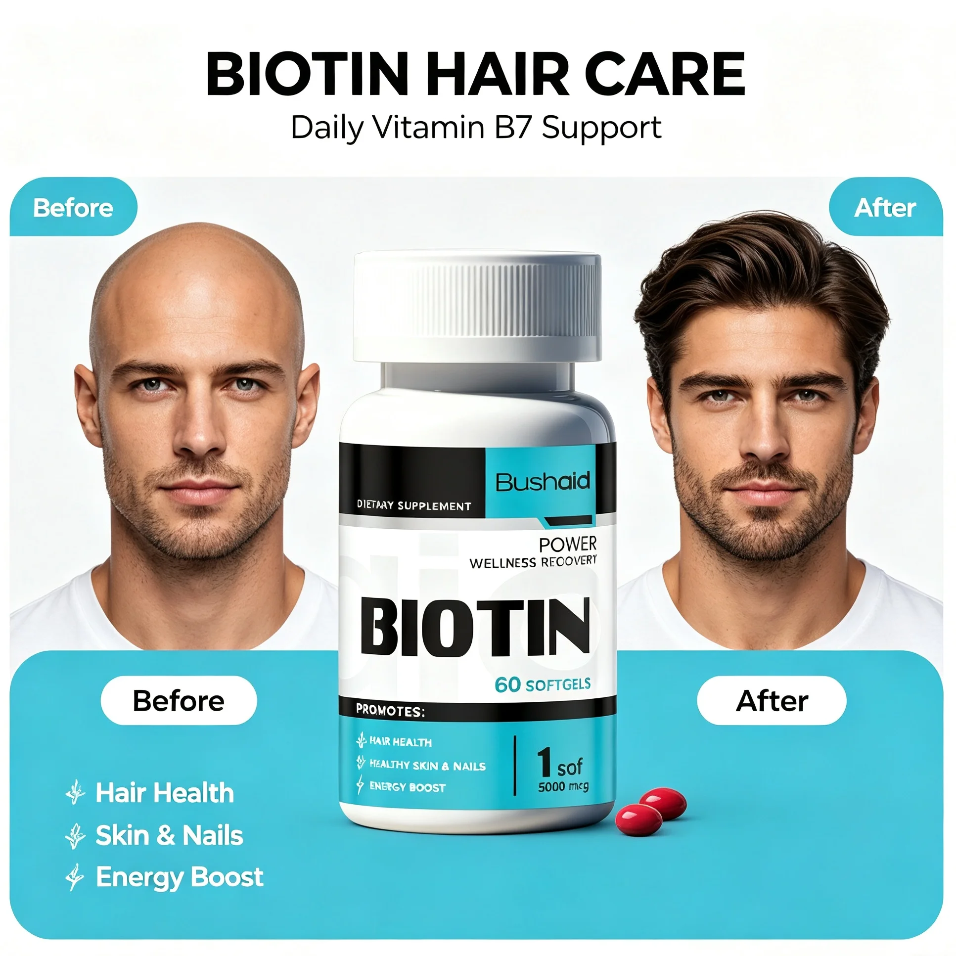 High Potency Biotin Vitamin B7 Soft Capsule Hair Growth Vitamins Prevent Hair Fall Stronger Nails Radiant Skin Oral Supplement