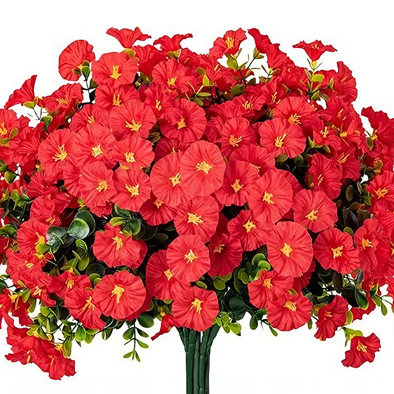 4 bundels kunstbloemen nep zijde Morning Glory bloem eucalyptus planten UV-bestendig tuin zomerhuis buitendecoratie