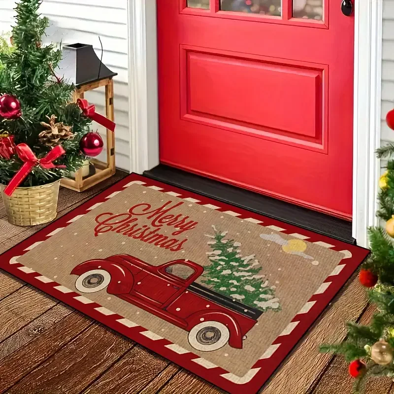 

VIKAMA Merry Christmas Red Truck Doormat Durable And Easy To Clean Entrance Hallway Rug Indoor/Outdoor Welcome Mat Home Decor