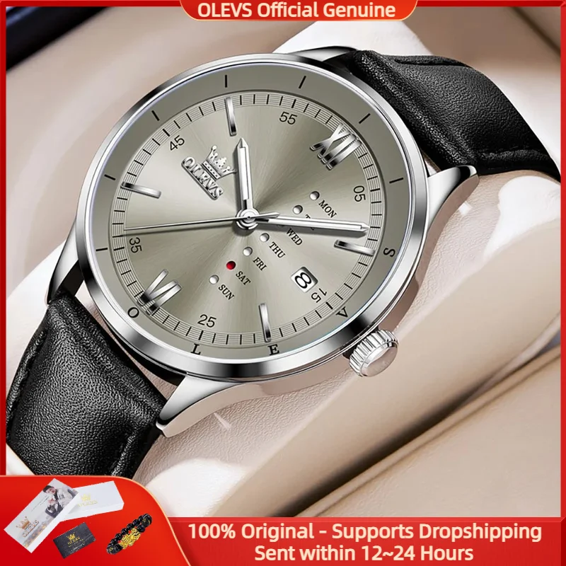 OLEVS 탑 브랜드 남성용 시계, 캐주얼 패션, 오리지널 쿼츠 손목시계, 심플 데이트 위크 방수 야광 Reloj