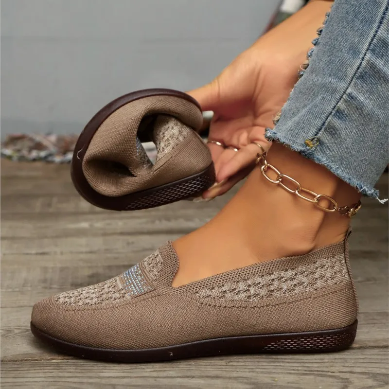 2024 Mesh Ballet Flats Women Square Toe Daily Loafers Breathable Flats Driving Sneakers Boat Shoes Flats Rhinestone Mommy Shoes