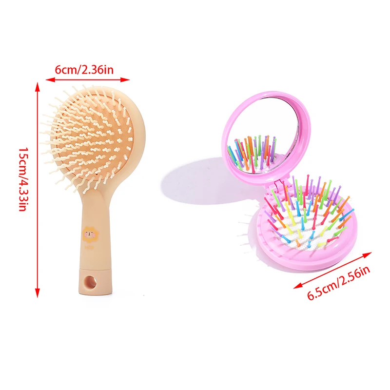 Dos desenhos animados do arco-íris Air Cushion Comb, Scalp Massage Comb, Escova de cabelo, Folding Flip, Saco Pente com Espelho, Portátil Mini