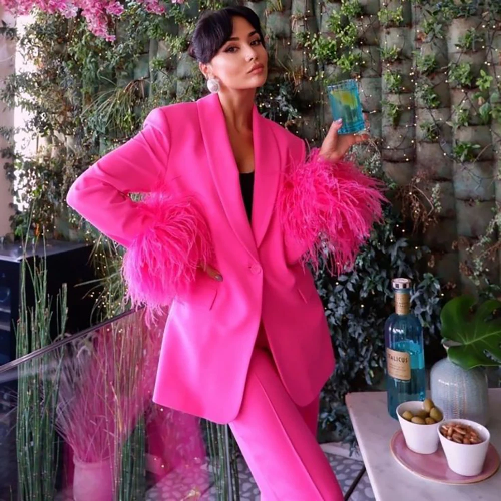 

Luxury Solid Color Women's Suits Elegant One-Button Loose Blazer Customized 2 Piece Jacket Pants Sets Wedding Party Outfits 2026