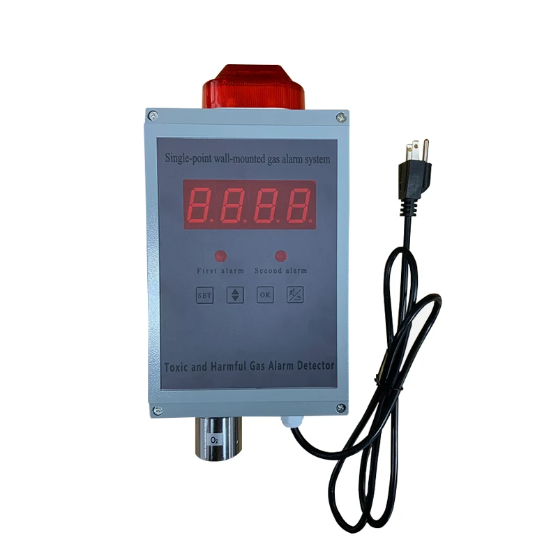 AC220V Wall Mounted Oxygen Detector 0-30%vol O2 Gas Alarm Monitor With Two Replays NO/NC