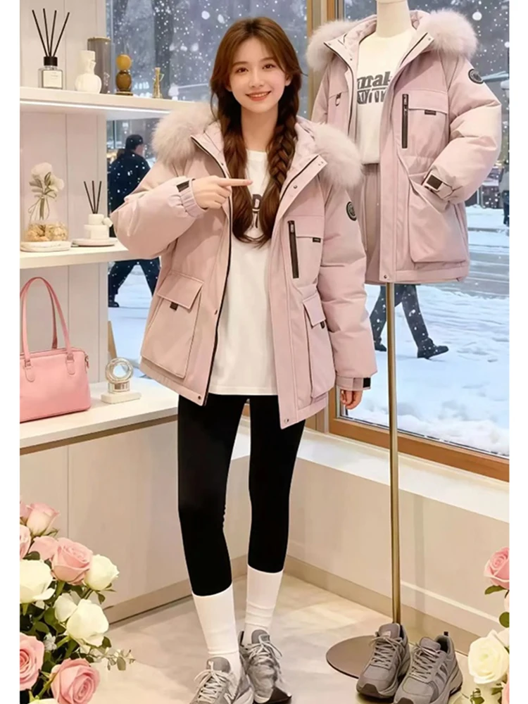 

Утепленная парка из хлопка, женское теплое зимнее пальто в корейском стиле с большим меховым воротником, рабочая одежда, повседневное свободное пальто