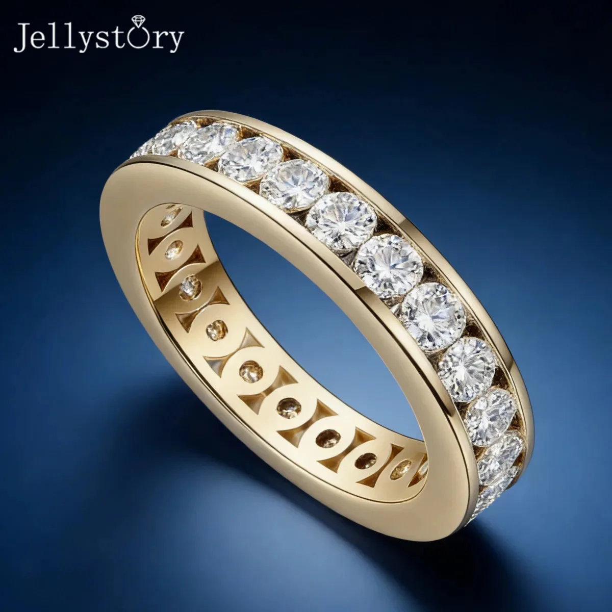 

JellyStory Simple Line Ring Valentines Day Design Gift S925 Silver Full Inlaid Moissanite Sparkling Single Row Jewelry for Her