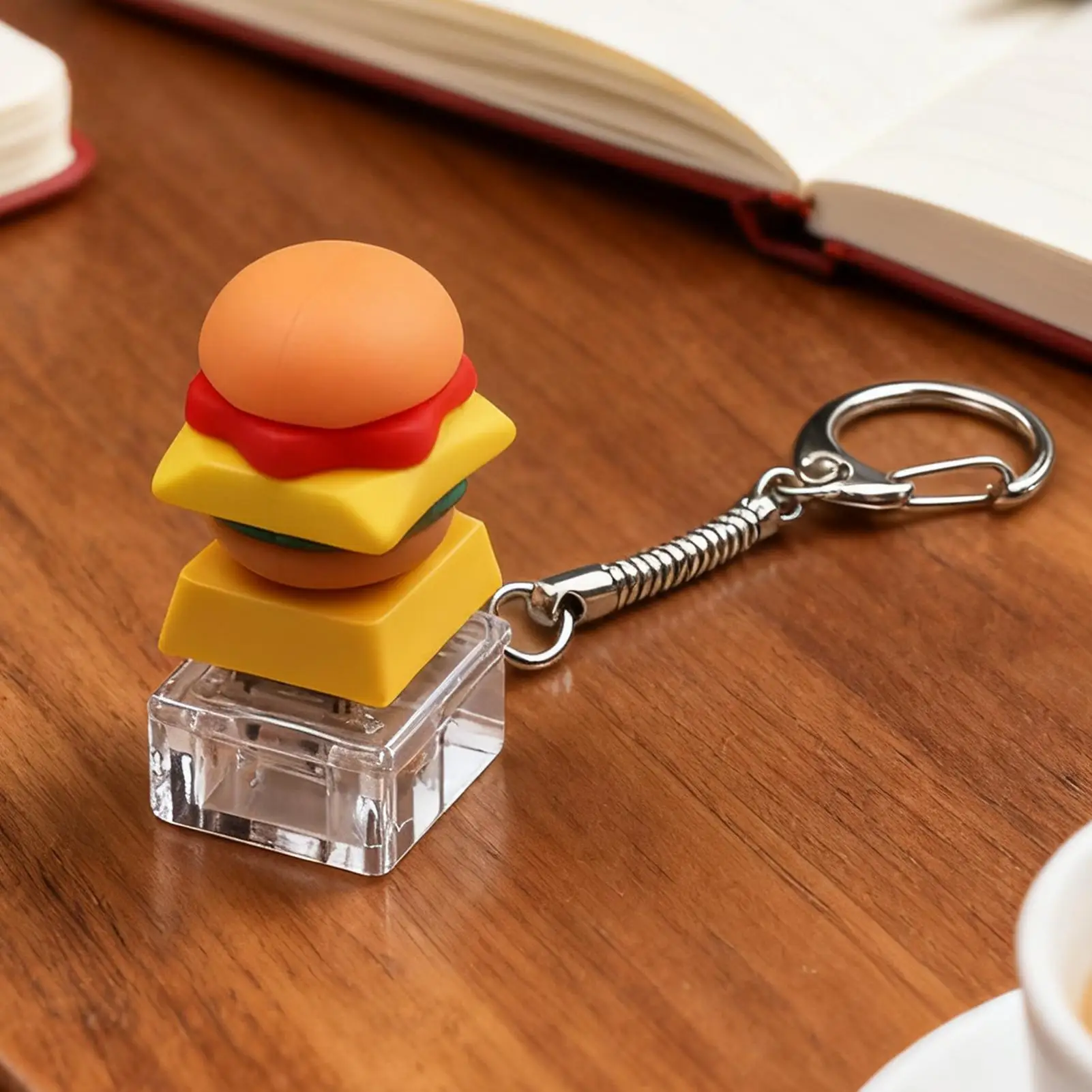 Leuke sleutelhanger nieuwigheid voedsel ontwerp knop sleutelhanger simulatie hamburger knop sleutelhanger hanger voor mannen vrouwen jongens meisjes jeugd