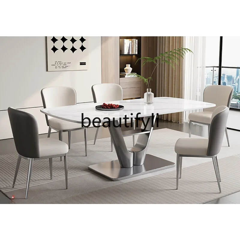 apartment living room household light luxury rock slab dining table supercrystalline stone modern simple rectangular