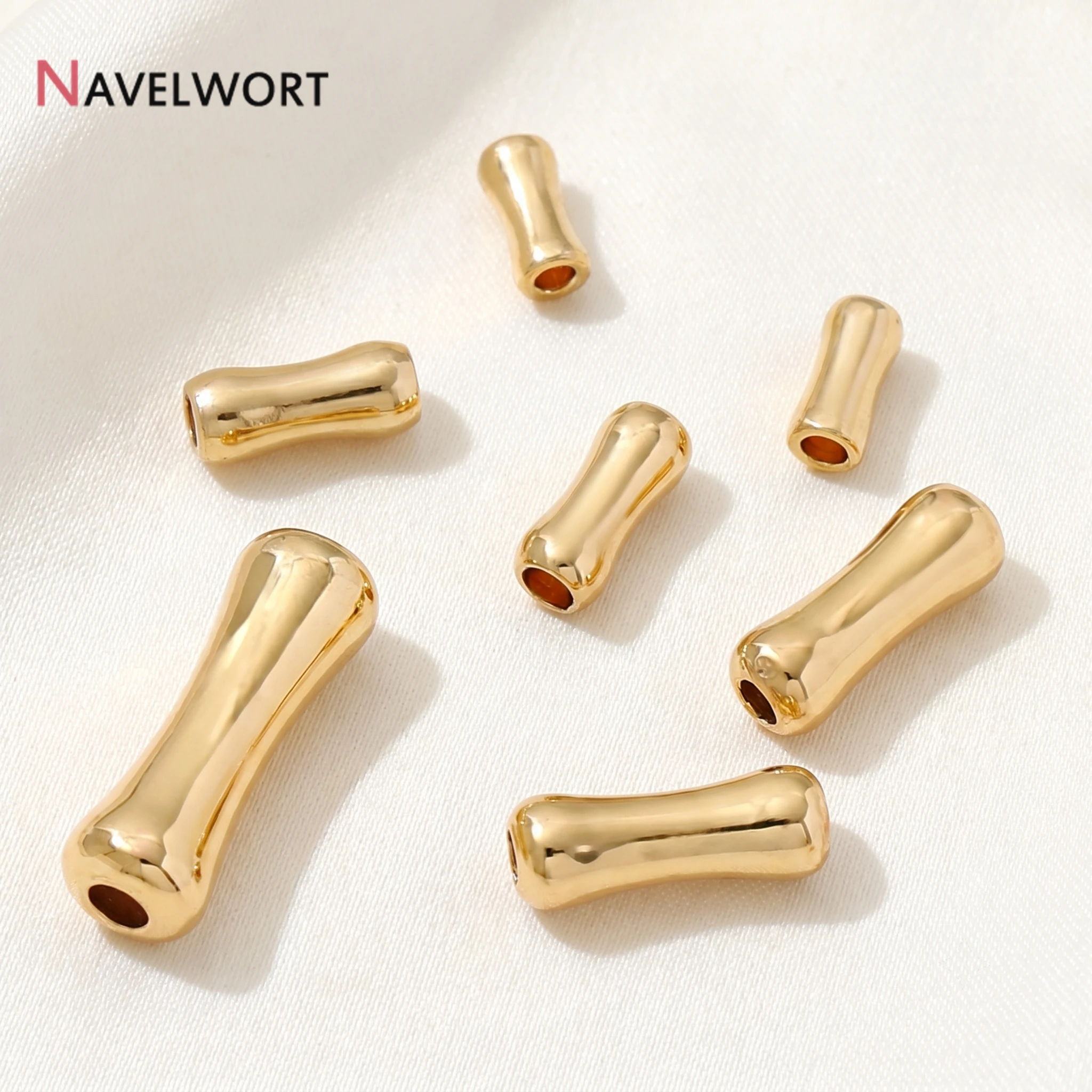 Contas espaçadoras em formato de osso, mini contas de bambu em latão banhado a ouro 14K, separador para contas, para acessórios de fabricação de pulseiras e colares.