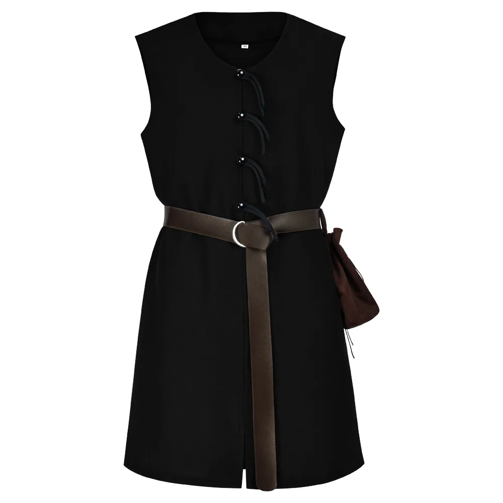 Medieval Viking Tunic Shirt V-Neck Sleeveless With Belt Mid Length Cosplay Performance Halloween Costume Pirate - view 2