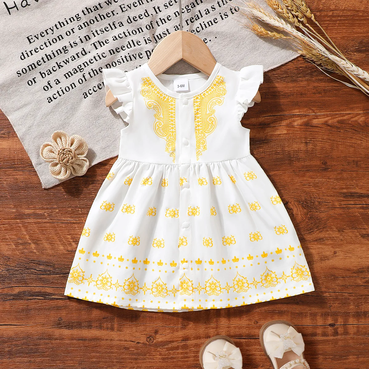 0-9 Months Baby Girl Dress Summer Sweet Cute Yellow Print Sundress Infant Flutter Sleeve Casual Party Dress Princess Dress