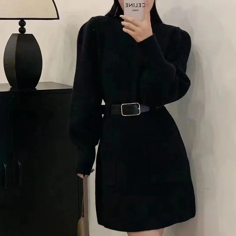 Vestidos femininos vestido elegante mulher 2025 outono lã pérola em camadas com nervuras cordão bolha homewear conforto aconchegante lazer fim de semana