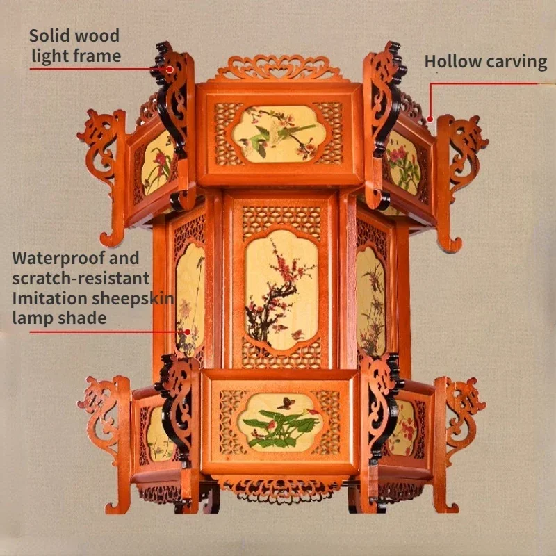 New Solid Wood Lantern Antique Carved Wooden Palace Lamp Landscape, Flower and Bird Painting Decorate Villa Gate Temple 랜턴