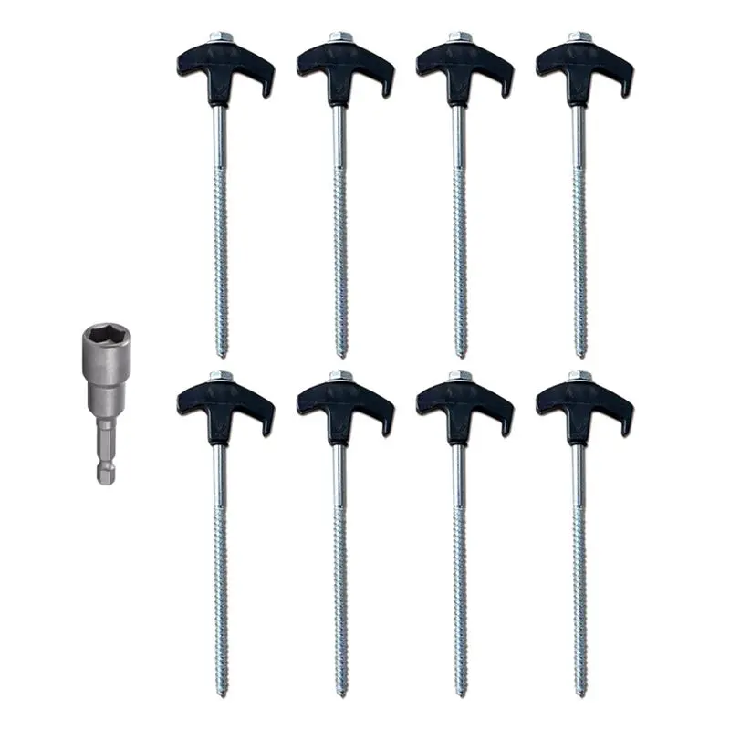200Mmx8pcs Metal Tent Spikes Camping Pegs Drill In Ground Anchors Spiral Screw With Hex Socket Stakes Camping Stakes Multi-Purpo