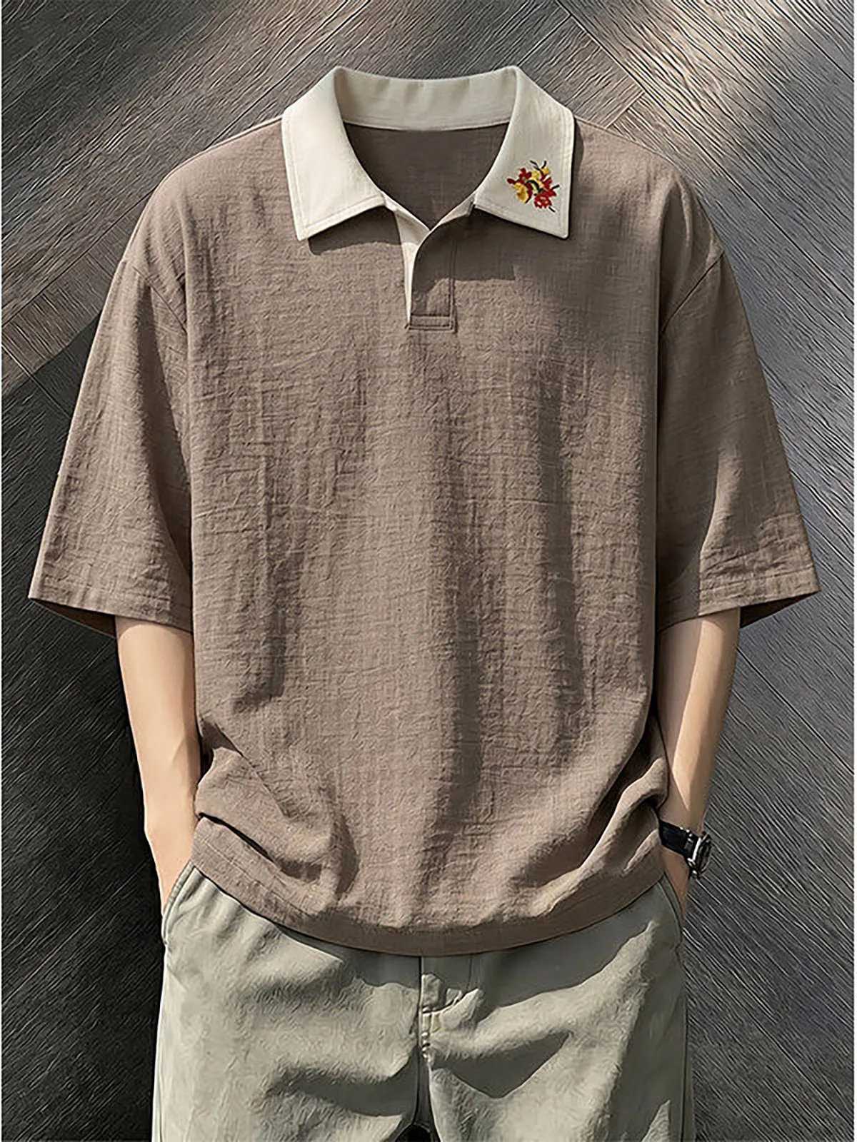 Light Luxury Flax Simulation  Shirt Men's Thin Texture Breathable Short Sleeve T-Shirt Loose Half Sleeve Summer Casual Style