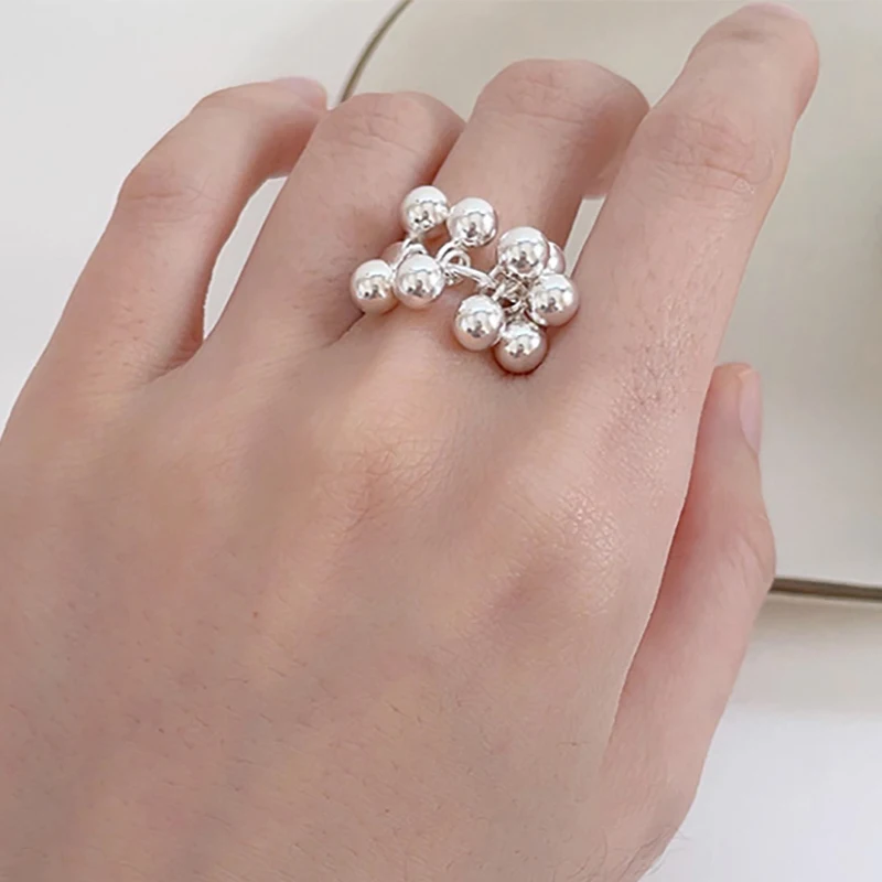 Foxanry Silver Color Ball Geometric Ring For Women Creative Elegant New Fashion Minimalist Anniversary Jewelry Accessories Gifts