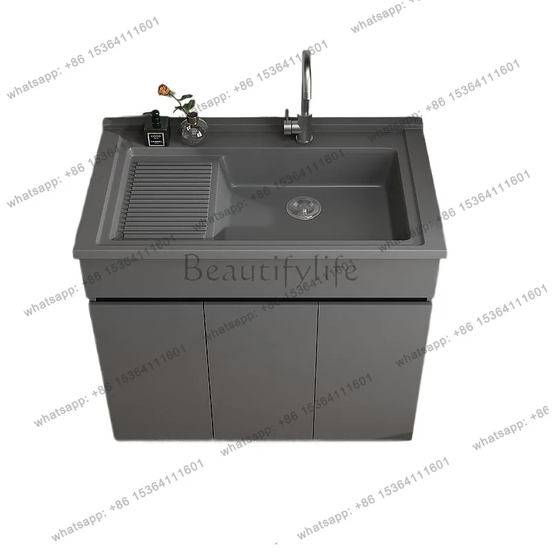 Balcony Honeycomb Aluminum Laundry Pool with Washboard Quartz Stone Laundry Cabinet