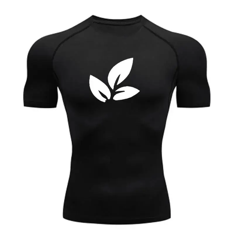 Men Summer Athletic Quick Dry T-shirts Leaf Graphic Short Sleeve Compression Shirt for Tops Gym Workout Running Training Tees