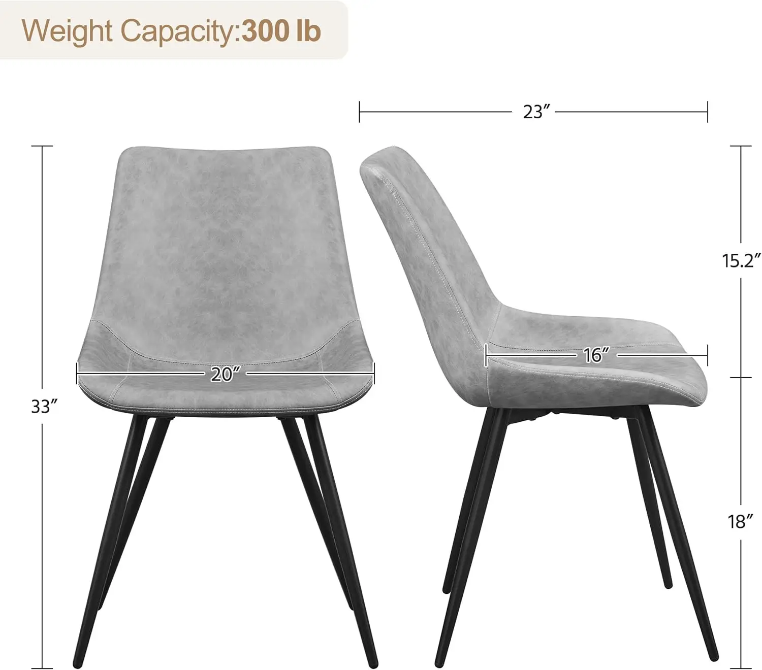 

Dining Chairs Set Of 2 Faux Leather Mid Kitchen Chairs With Metal Legs For Dining Room Kitchen, Grey