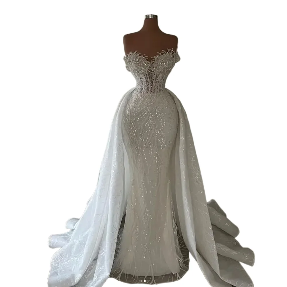 Gillter Paillettes Sweetheart Sirena Abiti da sposa con strascico staccabile Abiti da ricevimento per sposa di lusso Elegante Vestido De Novia