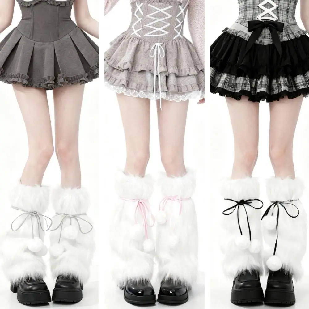 

Fashion Knitted Winter Leg Warmers Plush Ball Y2K Furry Leg Warmers Lolita JK Kawaii Plush Leg Coverings Streetwear