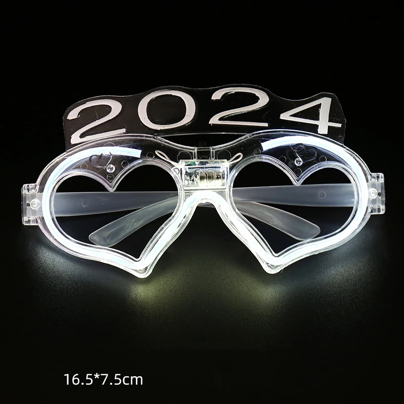 2024 New LED Light-emitting Loving Glasses Happy New Year Party Flash Glasses Toys Dress Up Props Multiple Styles Available