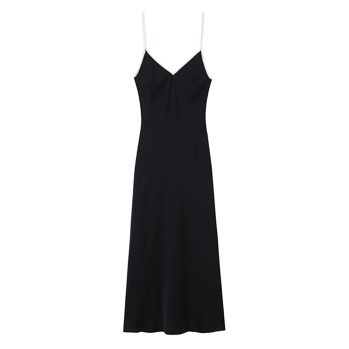Women's Color blocking decorative edge silk texture dress Sleeveless Camisole with V-neckline Fashion Female Casual Chic Dresses