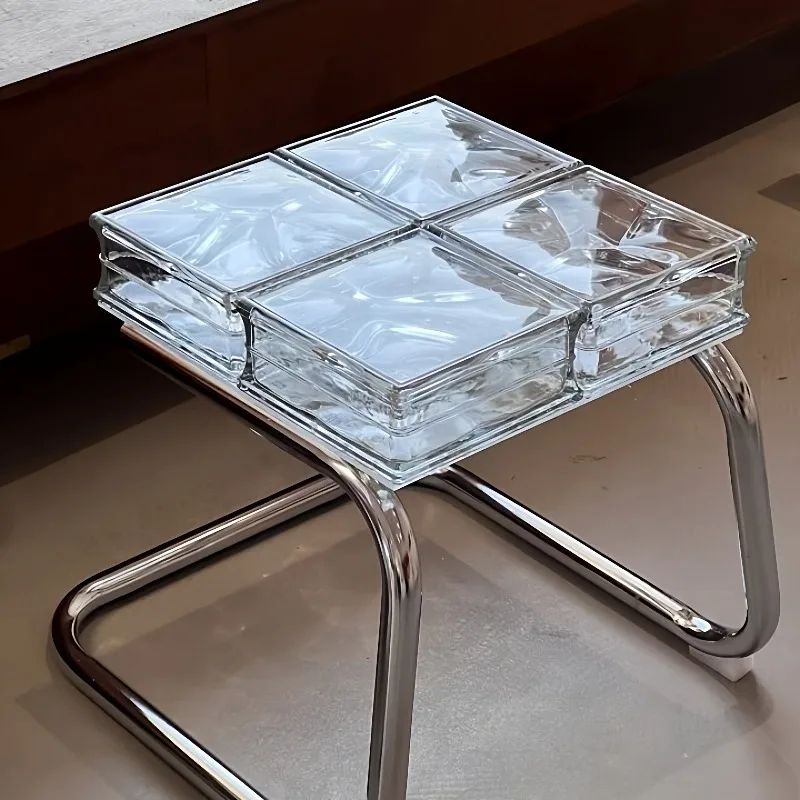 Square Textured Glass Side Table Chrome Metal C-Shape Frame End Table Modern Coffee Table For Living Room Bedroom Furniture