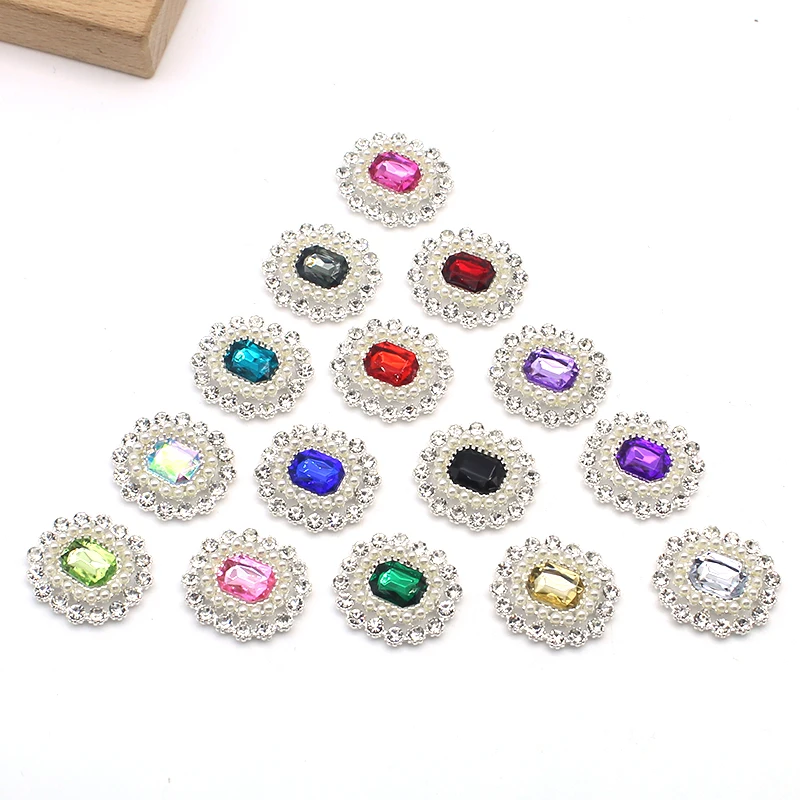 10Pcs 19*23mm Silver Alloy Rhinestone Pearl Accessories Diy Wedding Clothing Bow Hair Accessories Decoration