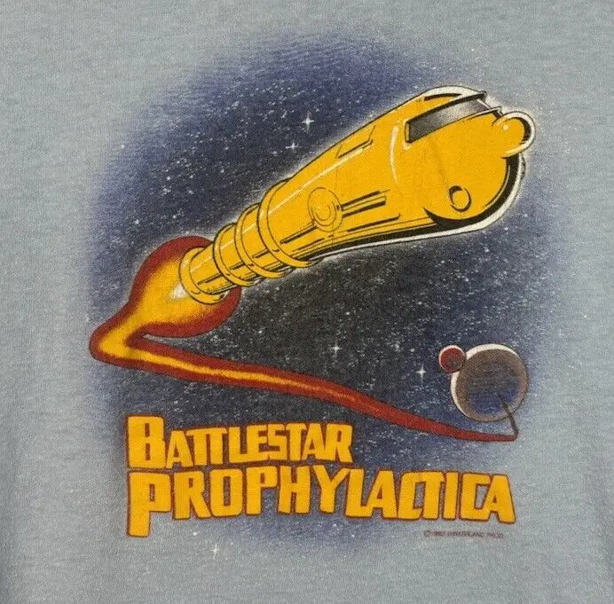 

Vintage Battlestar Galactica T Shirt Parody Prophylactica Medium USA 70s 80s