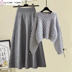 Autumn and Winter Set Women's 2023 New Korean Style Wear Design Feel Knitted Sweater Slim Half Skirt Two Piece Set