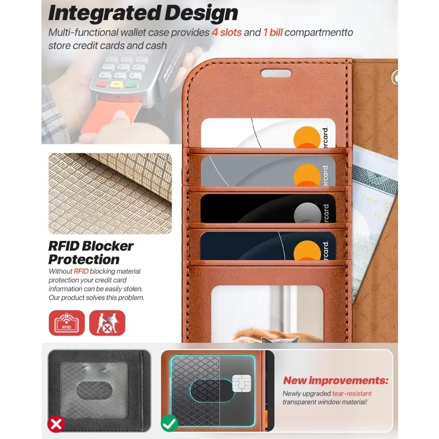 حافظة محفظة قابلة للفصل لهاتف آيفون 17 برو ماكس مع حامل بطاقة 2 في 1 من جلد البولي يوريثان مع حامل حجب RFID وحزام معصم