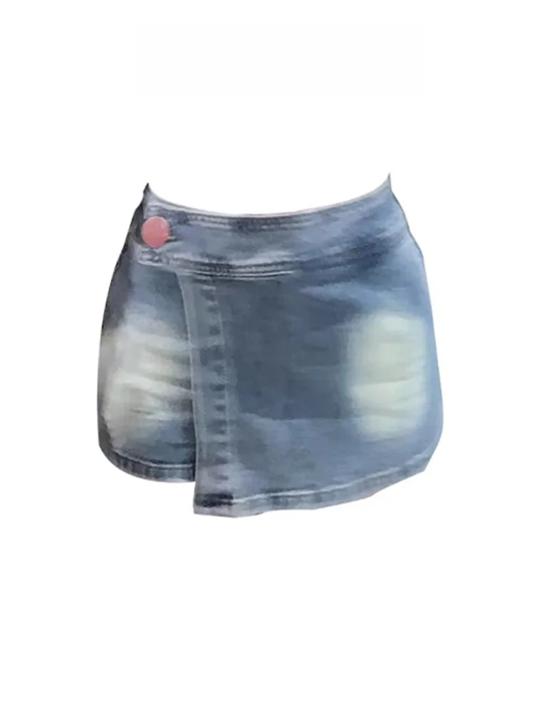 

High Waist ort Denim Skirt for Women Summer New Sle Retro Girl Spicy Uneven Hemline Slimming Anti-Light Skirt Pants