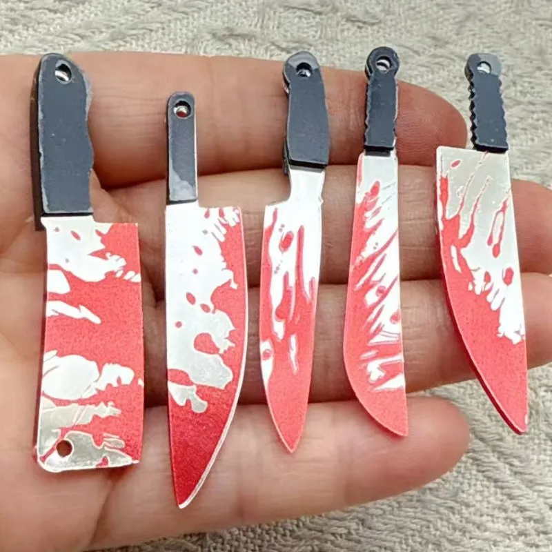 10pcs New Arcylic Charms Halloween Blood Knife Charms Pendant for DIY Earring Keychain Jewelry Making Designer Charms - view 3