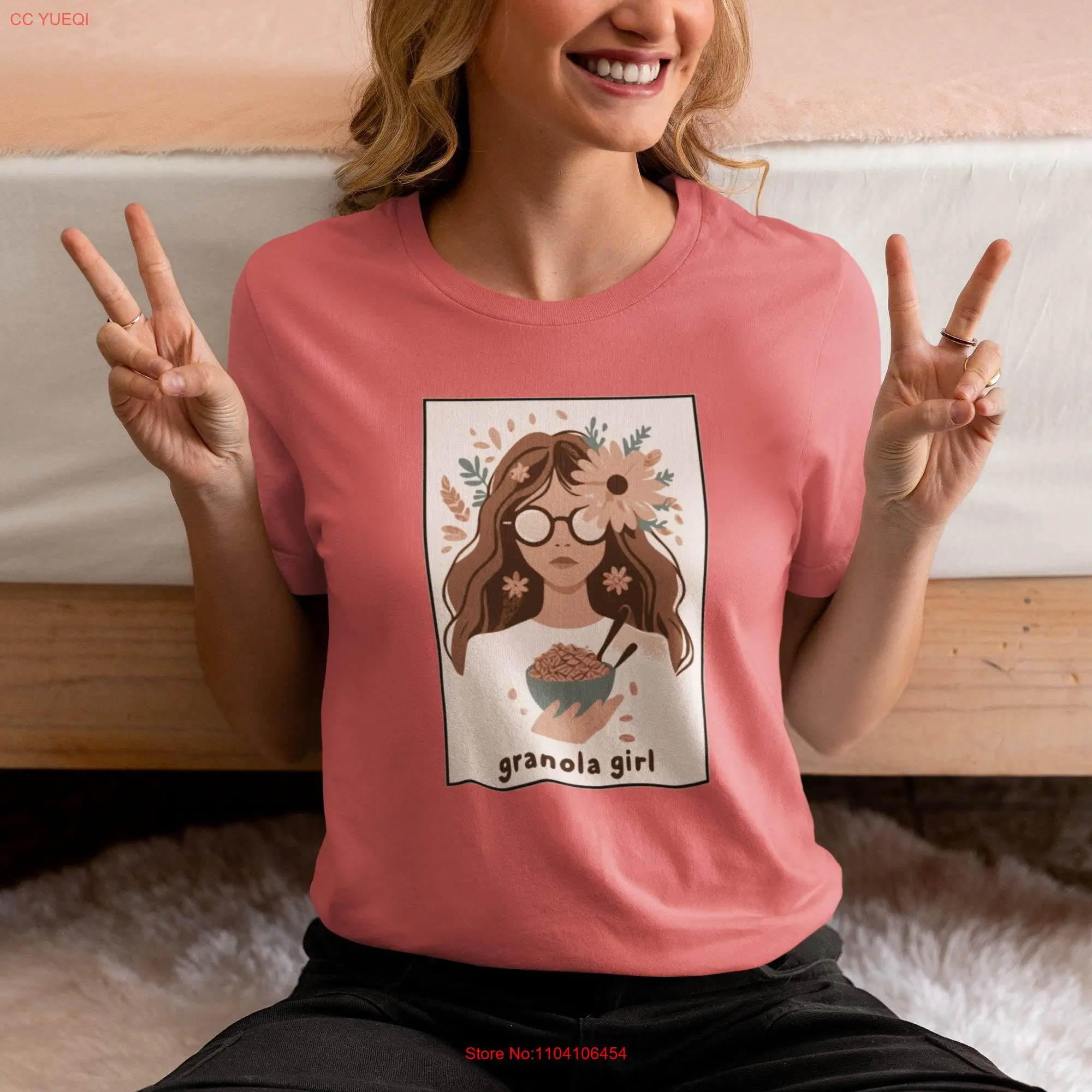 Wholesome Granola Girl T Shirt Nature Inspired Floral Elements Casual Comfort Unique Artwork Trendy Bohemian Style