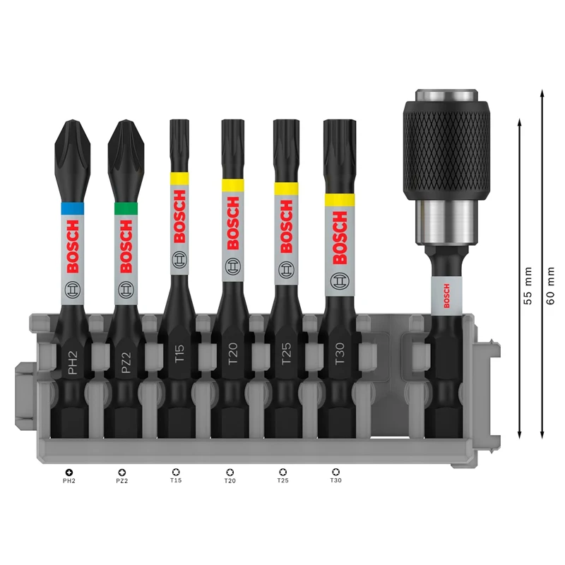 BOSCH Professional 7pcs 2608522327 Screwdriver Bit Set Length 55mm Accessory Impact Drill Spare Parts Batch Head