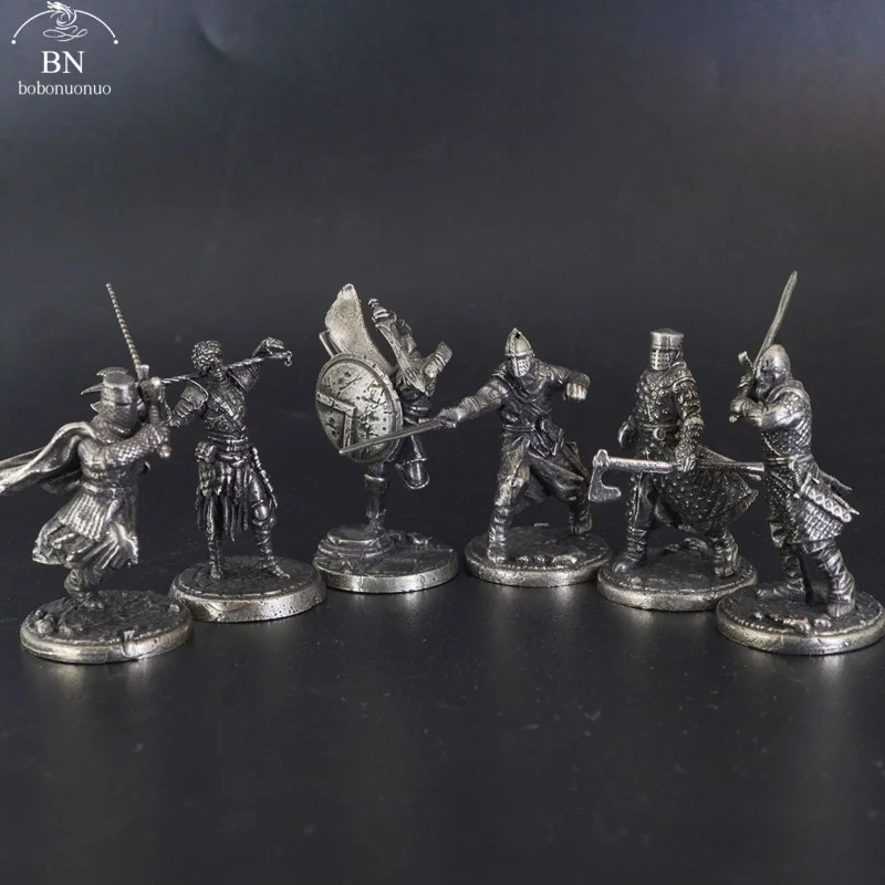 Vintage White Copper Warrior Mini Figure Medieval Knight Tabletop Wargaming Mini Desktop Ornament Collectible Gift
