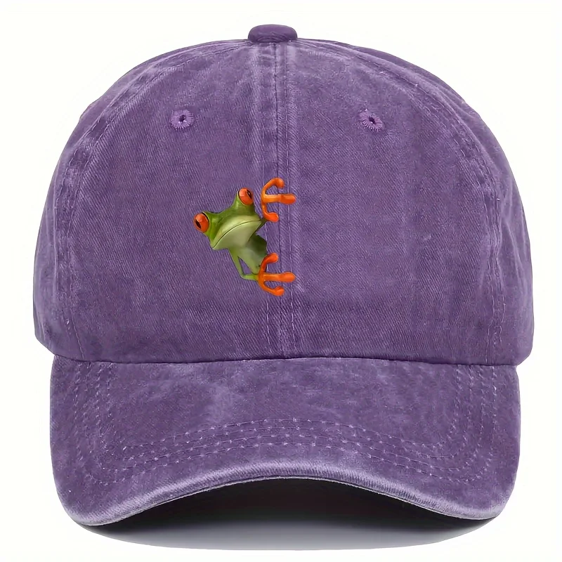 

Frog Printed Baseball Cap Vintage Washed Dad Hat Stylish Adjustable Sunshade Sports Hats For Women Men