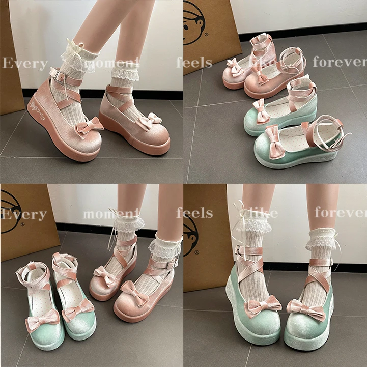 

New Bowknot Platform Thick-Soled Height-Increasing Single Shoes Elegant Literary Sweet Waterproof Shallow JK Women's Shoes