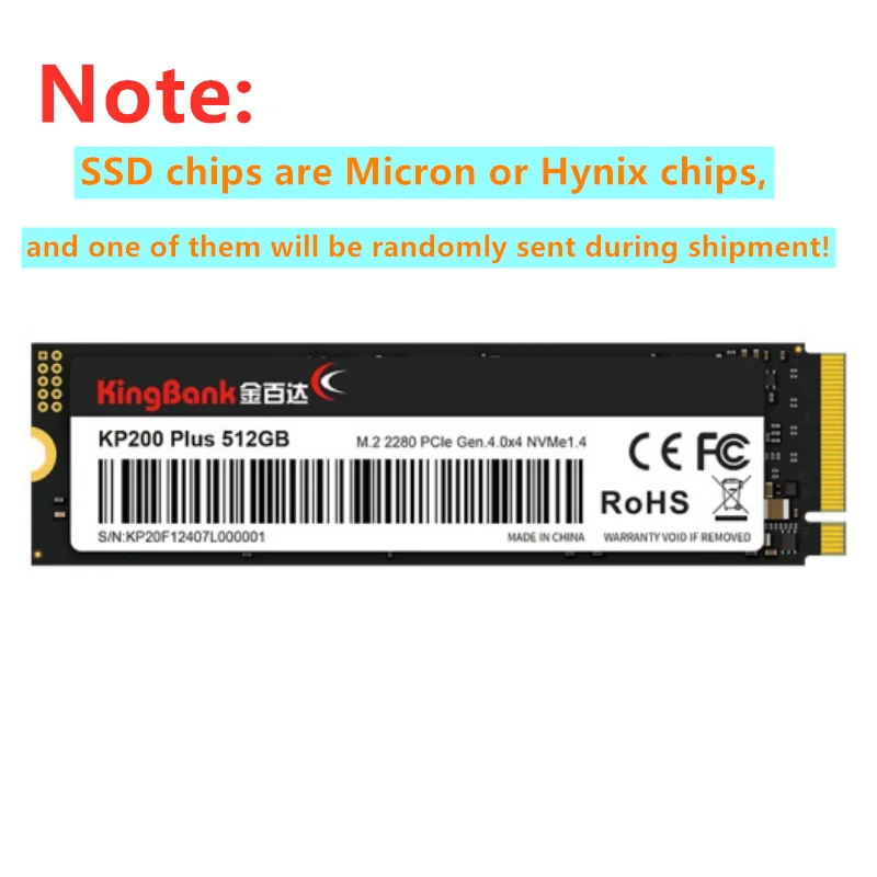 KINGBANK SSD KP200 Plus 512GB NVMe M.2 Interface PCIe 4.0x4 Read Speed 7000MB/s micron/ Hynix  Granular Solid State Drive