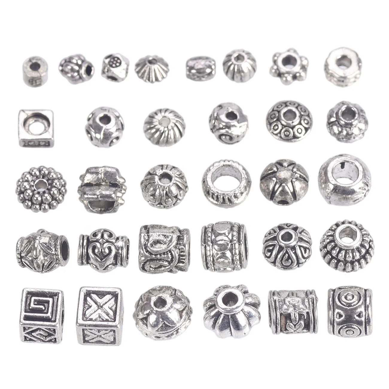 50pcs Tibetan Silver Color Metal Alloy Loose Spacer Beads lot for Earring Necklace Bracelet Jewelry Making Findings DIY Crafts