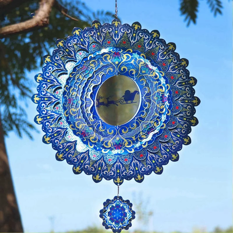 Stainless Steel Blue Wind Bell For Yard Garden Decor Rotating Hanging Wind Chimes Home Outdoor Decoration Christmas Ornaments