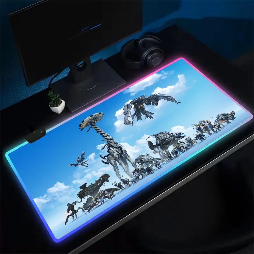 H-Horizon Zero Dawn Mouse Pad Anime Gaming Mouse Pad LED Table Pads Backlit Rubber Desktop XXL Mousepad RGB Desk Mats